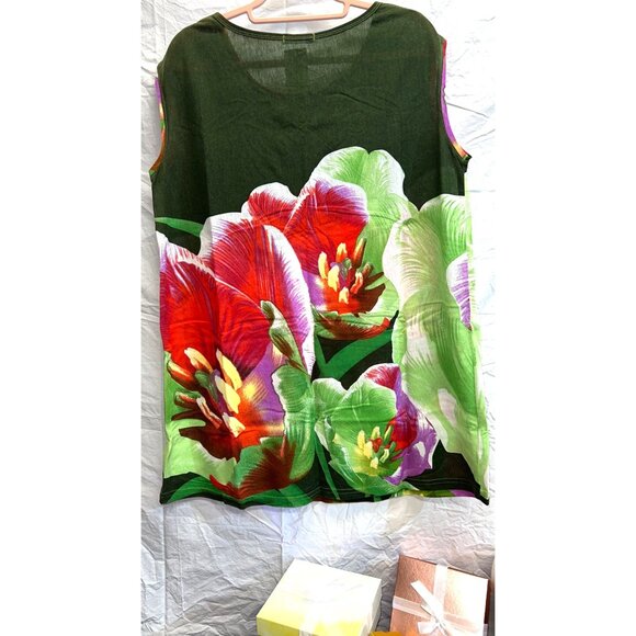 New Floral Print Sleeveless Blouse 3XL Thanh Mai Collection Green & Red - Picture 2 of 4